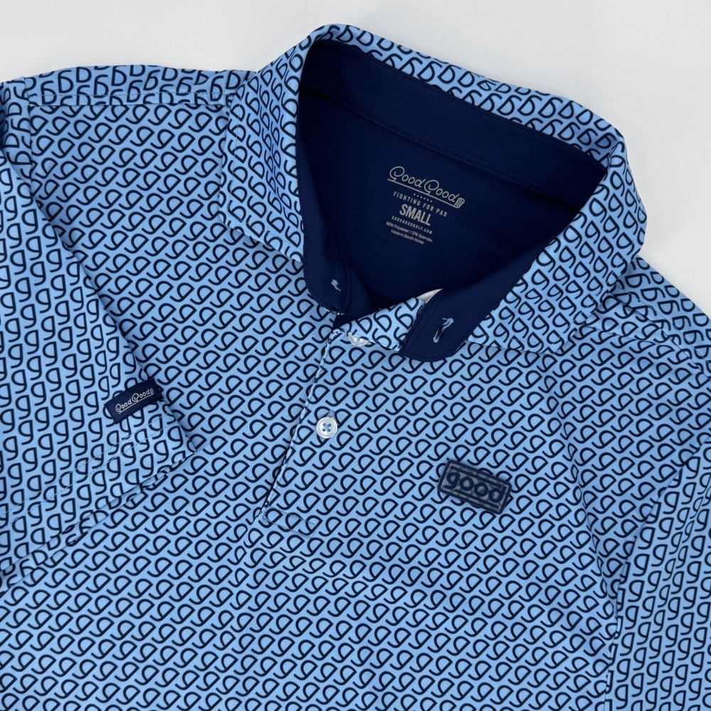 Good Good Golf Mens Small Blue Monogram Logo Performance Polo Shirt Short Sleeve